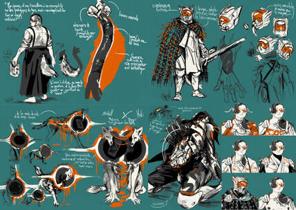 Croquis et recherches de personnages dans l'univers du jeu de rôle "Lancer" édité par Massif Press.