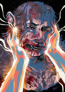 Portrait d'une lycanthrope post-transformation.